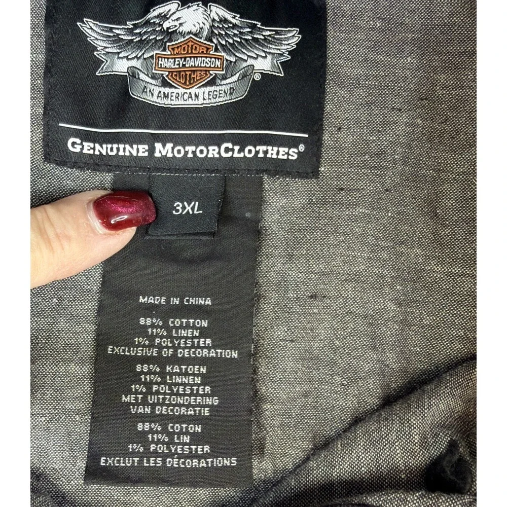 Harley-Davidson Men's Gray Linen Blend Button Shirt 3XL Short Sleeve Logo